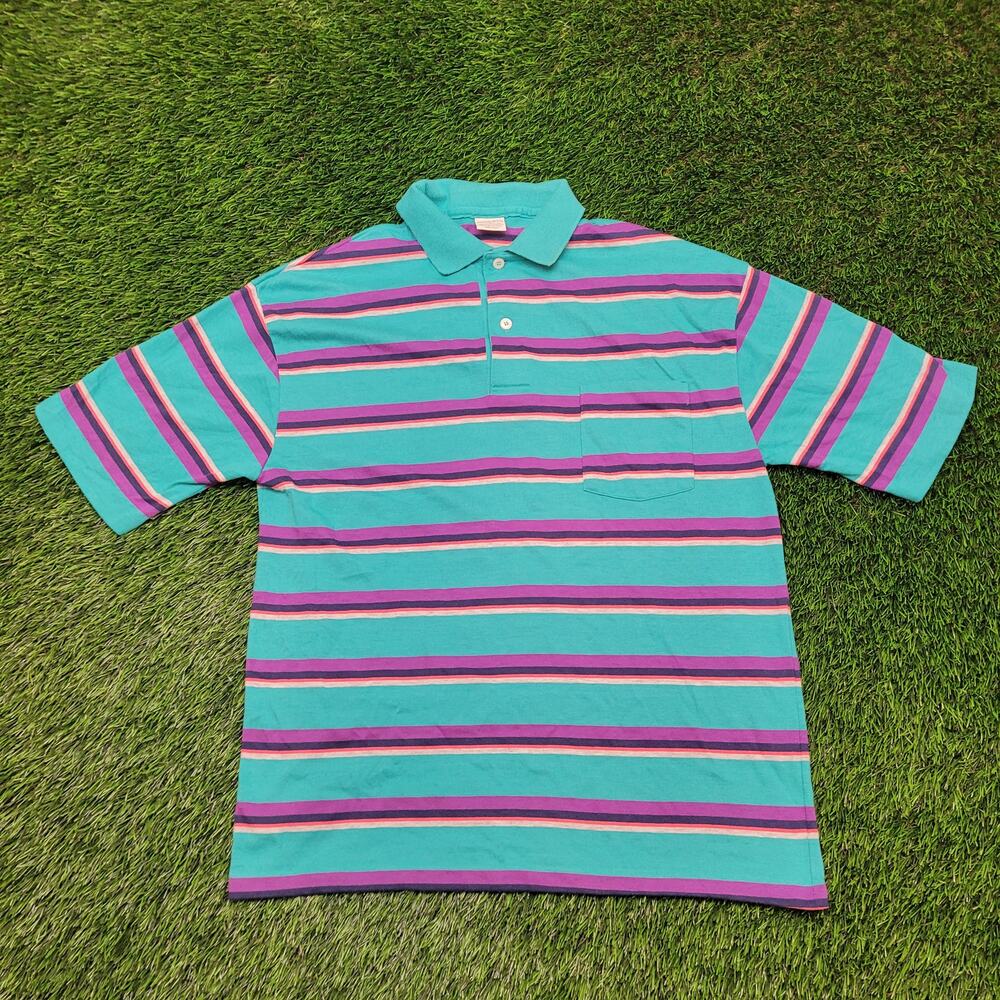 Vintage 80s Andhurst Striped Polo Shirt Medium Made in USA Skater Vaporwave